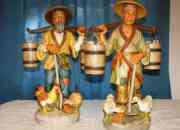 Large  Old Man and Woman Figurines on wood bases